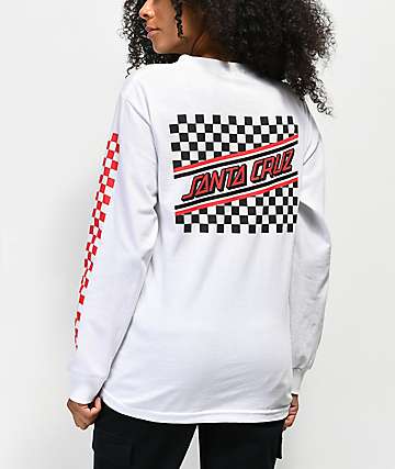 Santa Cruz Checkered Stripe Red & White Long Sleeve T-Shirt