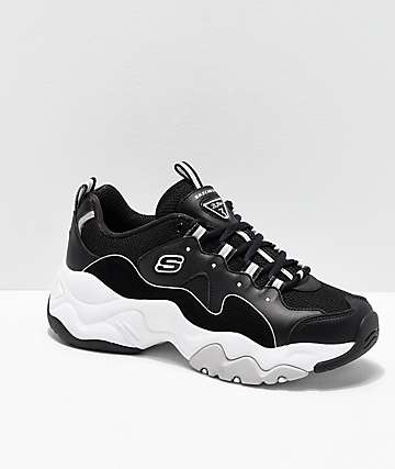 Outlet Deals S And Bargains Zumiez Skechers D Lites 3 0 Wavy Suede Black White Shoes
