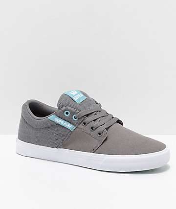 Supra Stacks II Vulc Grey, Aquifer, White, Canvas & Woven Textile Skate Shoes