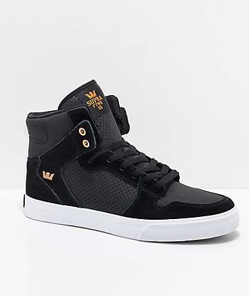 Supra Vaider Black, White, Copper, Suede & Perforated Leather Skate Shoes