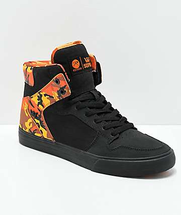 Supra x Rothco Vaider Black & Savage Orange Camo Skate Shoes