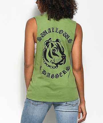 Swallows & Daggers Pitbull And Chains Muscle Green Tank Top
