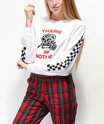 Swallows & Daggers Thanks For Nothing White Crop Long Sleeve T-Shirt