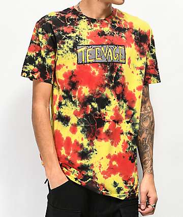 Teenage Scratchy Swirl Orange, Yellow & Black Tie Dye T-Shirt