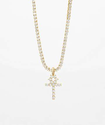 The Gold Gods Diamond Ankh Cross & 4mm Tennis Chain Necklace