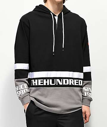 The Hundreds Moncado Black, Grey & White Hooded Long Sleeve T-Shirt