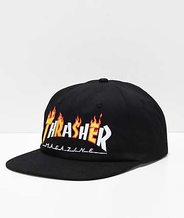 Thrasher Magazine Flame Logo Black Snapback Hat