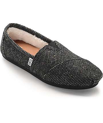 Toms Classics Black & White Speckled Wool Shearling Women's Shoes
