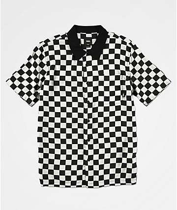 Vans Boys Checker Camp White & Black Checker Short Sleeve Button Up Shirt