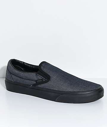 Vans Classic Slip-On Mono Black Chambray Skate Shoes