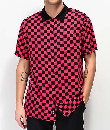 Vans Jazzy Camp Black & Pink Checkerboard Short Sleeve Button Up Shirt