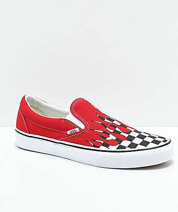 Vans Slip-On Checkerboard Flame Red & White Skate Shoes