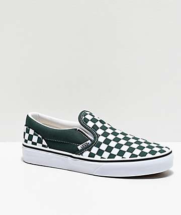 olive green checkered slip on vans