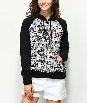 Vans x Marvel Women sudadera con capucha en negro y blanco
