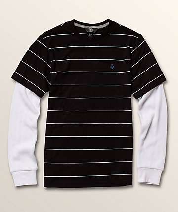 Volcom Boys Joben 2fer Black & White Long Sleeve Knit Shirt
