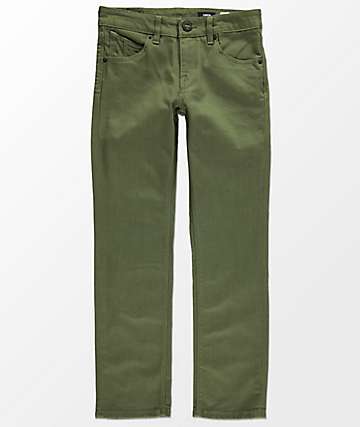 Volcom Boys Vorta Slub Military Green Straight Fit Jeans