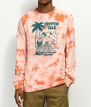 Volcom Tomb camiseta de manga larga naranja con efecto tie dye