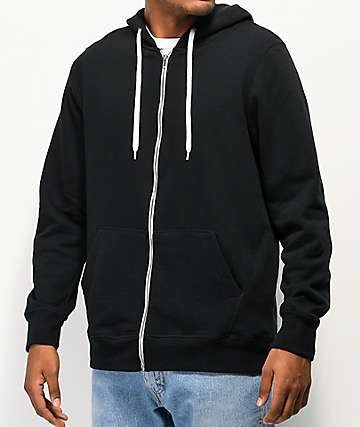 black zip up hoodie with white strings