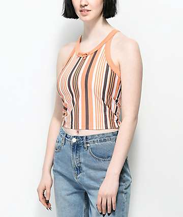 Zine Naomi camiseta sin mangas a rayas anaranjadas y grises