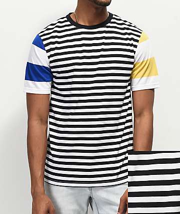 Zine Offset Mix Stripe Black, Blue & Yellow T-Shirt