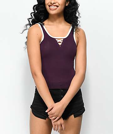 Zine Rosenthal Crisscross camiseta sin mangas en color borgoño y blanco