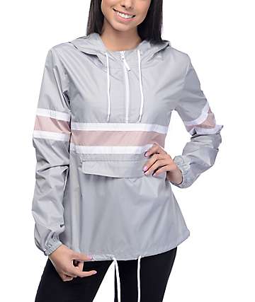 Zine Shiloh Light Grey & Mauve Packable Windbreaker