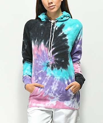 Zine Tera sudadera con capucha azul, morada y rosa con efecto tie dye