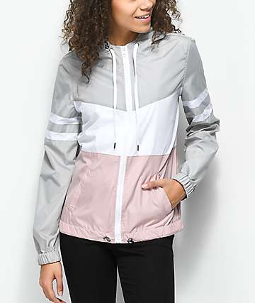 Zine Zuri Mauve, Grey & White Color Blocked Windbreaker Jacket