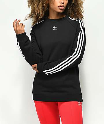 adidas black 3 stripe sweatshirt