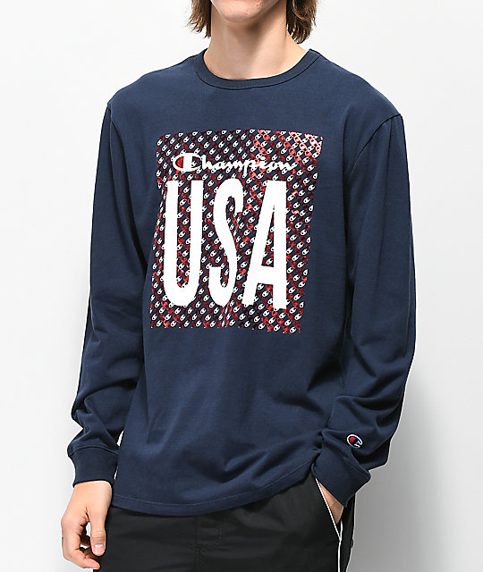 champion patriotic script long sleeve t-shirt