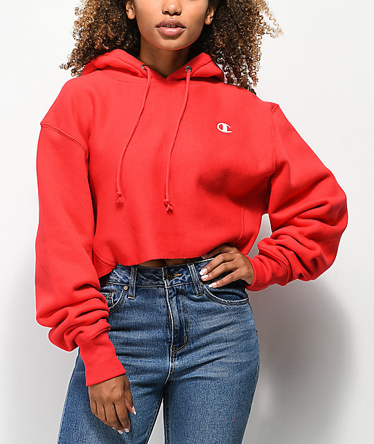 red champion logo hoodie