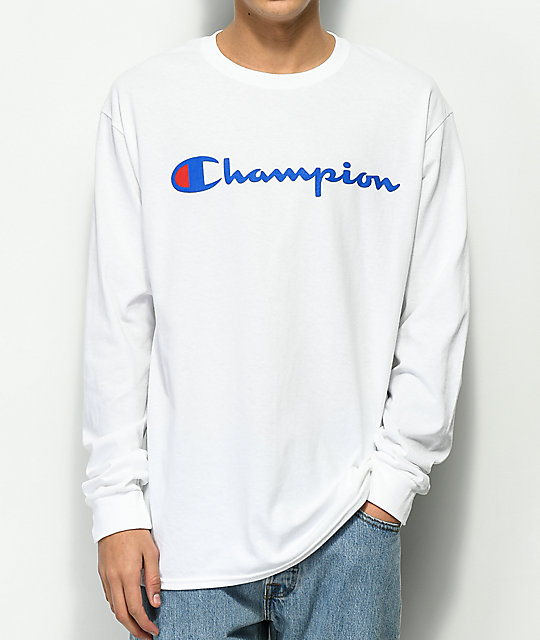 champion white long sleeve t shirt