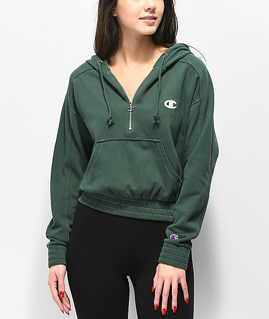  Champion  Vintage  Dyed Fleece Half Zip Green Hoodie  Zumiez