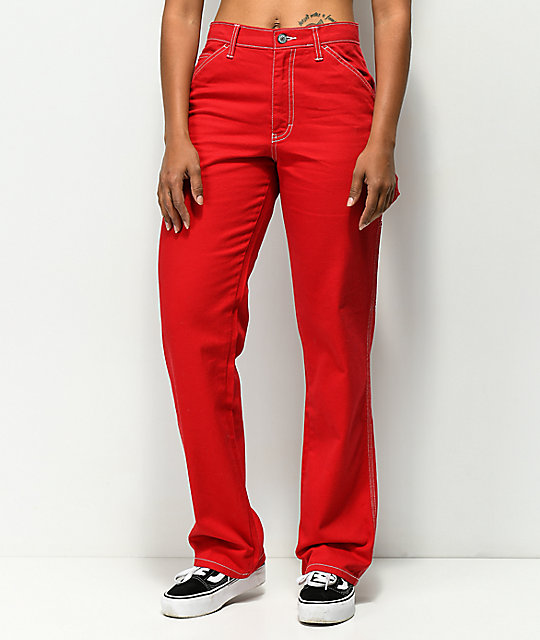 womens red dickies pants