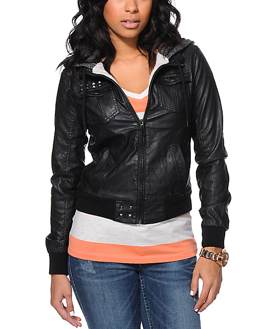 Glamour Kills Anchors Black Faux Leather Hooded Jacket