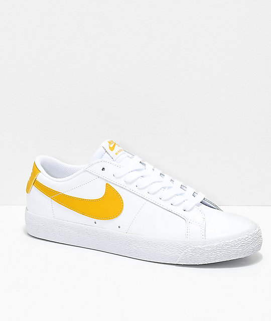 Nike SB Blazer Zoom Low White & Gold Leather Skate Shoes | Zumiez Nike SB Blazer Zoom Low White & Gold Leather Skate Shoes | Zumiez