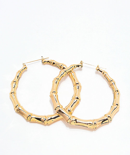 Stone Locket Bamboo Gold Hoop Earrings Zumiez Stone Locket Bamboo Gold Hoop Earrings