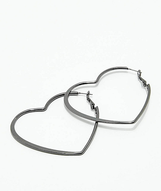 Stone Locket Gunmetal Heart Hoop Earrings Zumiez Stone Locket Gunmetal Heart Hoop Earrings