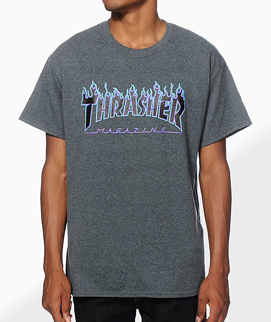Thrasher Flame Logo Purp T-Shirt | Zumiez