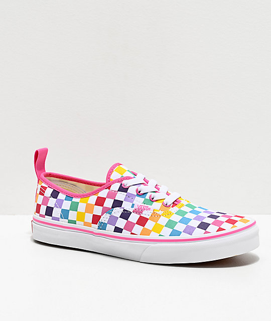 vans slip on rainbow checkerboard skate shoe white multicolor