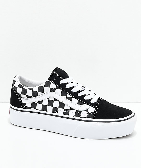 Vans Old Skool Black & White Checkered Platform Shoes | Zumiez