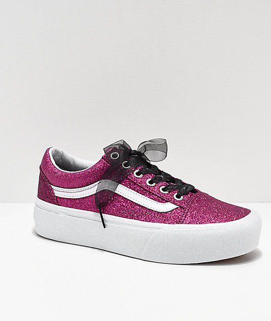 red and pink platform vans