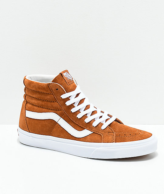 Vans Sk8Hi Brown & White Pig Suede Skate Shoes Zumiez Vans Sk8Hi Brown & White Pig Suede Skate Shoes Zumiez