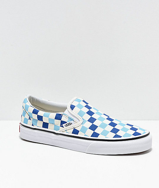 blue and light blue checkerboard vans