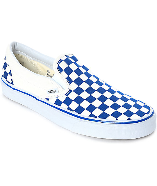 vans slip on chex skate shoe cool blue checkerboard foxing women's