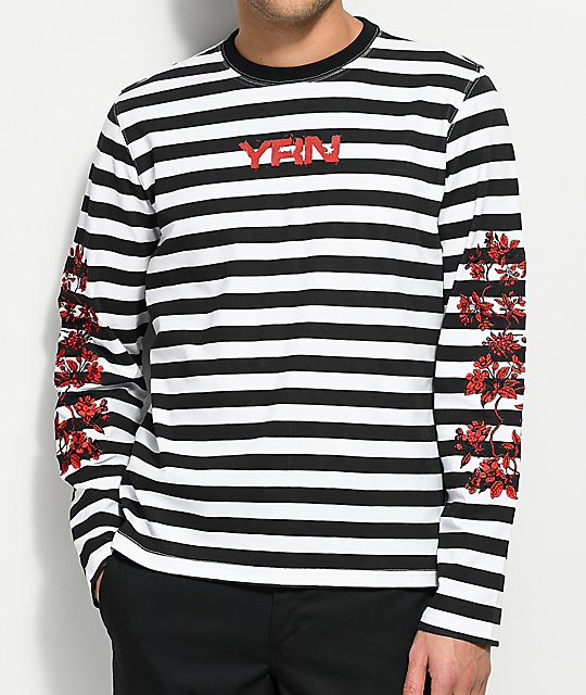 YRN Rose Stripe  Black White Long  Sleeve  T Shirt  Zumiez