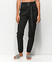 Almost Famous Belted Black Cargo Pants