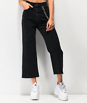 Ragged Jeans Grip Chain Cropped Black Jeans