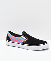 Vans x T&C Surf Designs Slip-On Black, Pink & Blue Checkerboard Skate Shoes