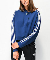 adidas 3 Stripe Dark Blue Crop Hoodie